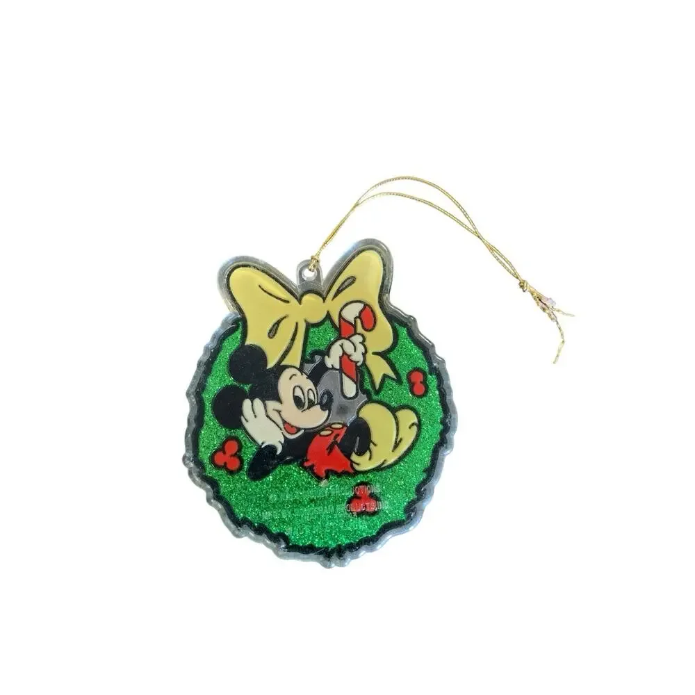 Vintage Disney Mickey Mouse Acrylic Plastic Ornament Wreath CandyCane Suncatcher
